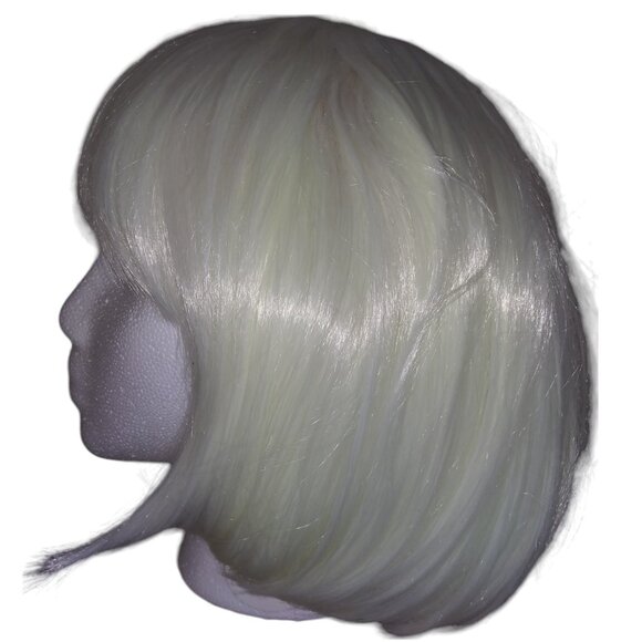 White Short Bob Wig with Bangs Synthetic Hair Cosplay - Picture 2 of 9